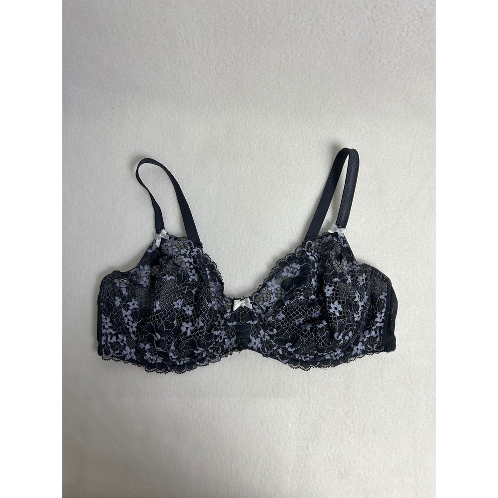 Romantic Coquette Adore Me Womens 40D Blk Blue Floral Lace Unlined Underwire Bra